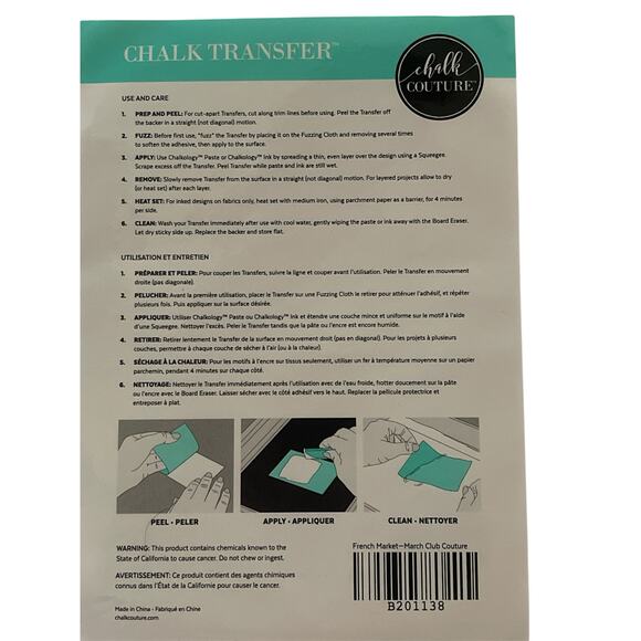 NWT Chalk Couture 8.5 x 11 Reusable Transfer - Picture 2 of 3